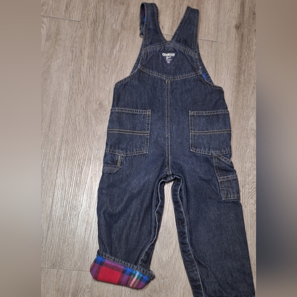 OshKosh B'Gosh Jeans Overalls 24 Months Plaid Flannel Lined - Picture 3 of 7